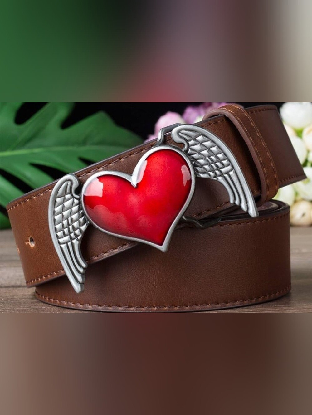 New red heart with wings angel love belt buckle
